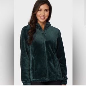 32 DEGREES Women Full Zipper Jacket Zipper Pockets Cozy Faux Fur Forest, S